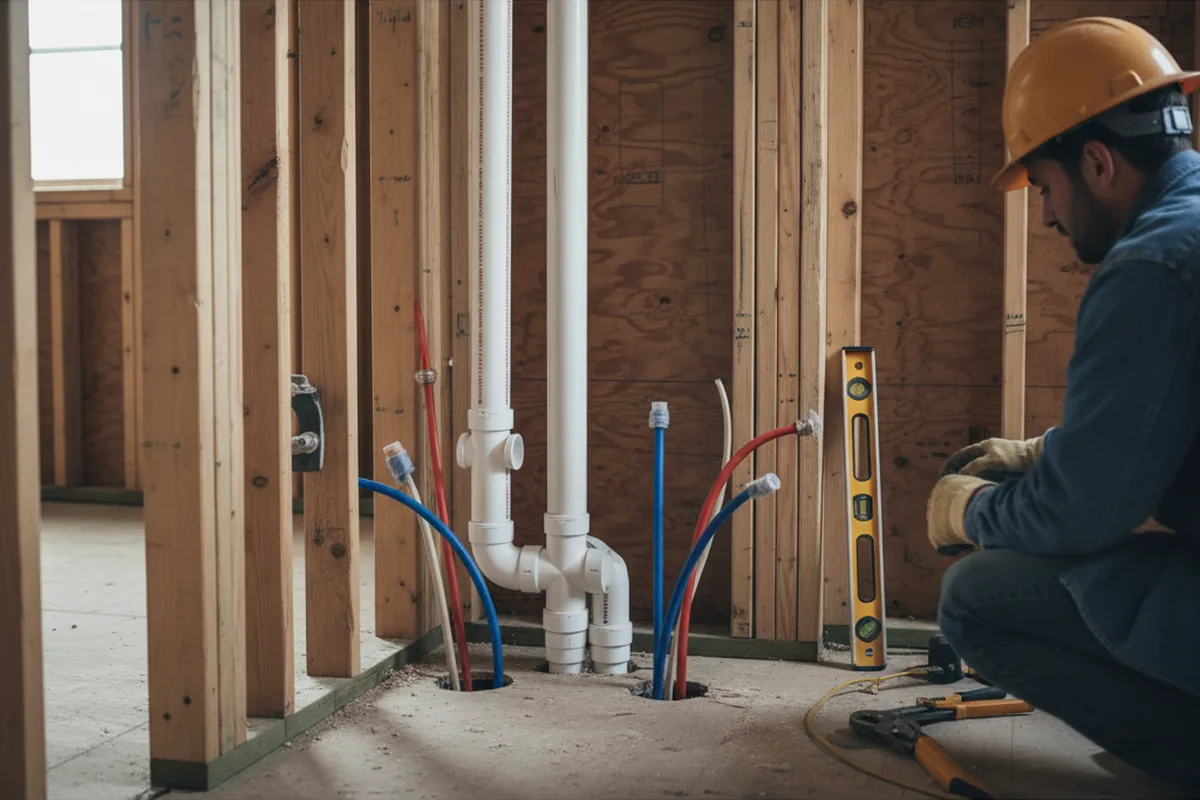 Drain and supply rough-in during Sump Pump Repair in Morgan
